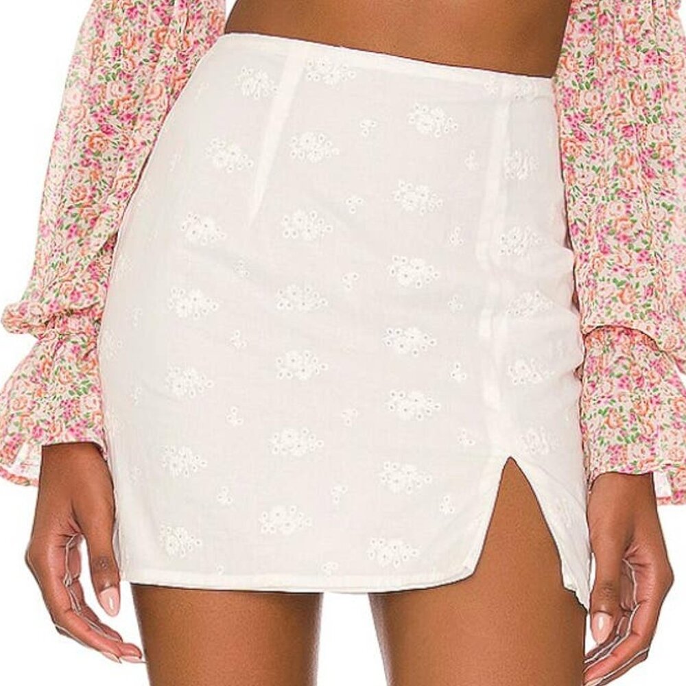 Revolve More to Come "Samantha" White Embroidered Mini Skirt - Size XS